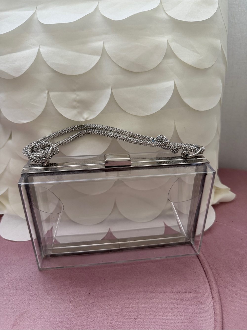 Clear Acrylic Box Clutch with Silver Chain